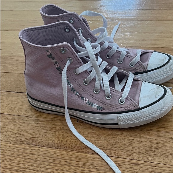 Pink High-Top Sneakers with Floral Detail - Picture 1 of 5